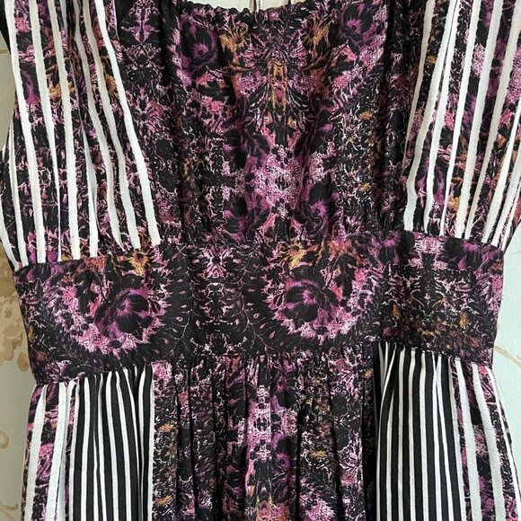 Free People Womens Midi Dress Sz 2 Cut Out Stripe Floral Boho Beachy Mixed Media - Picture 3 of 8